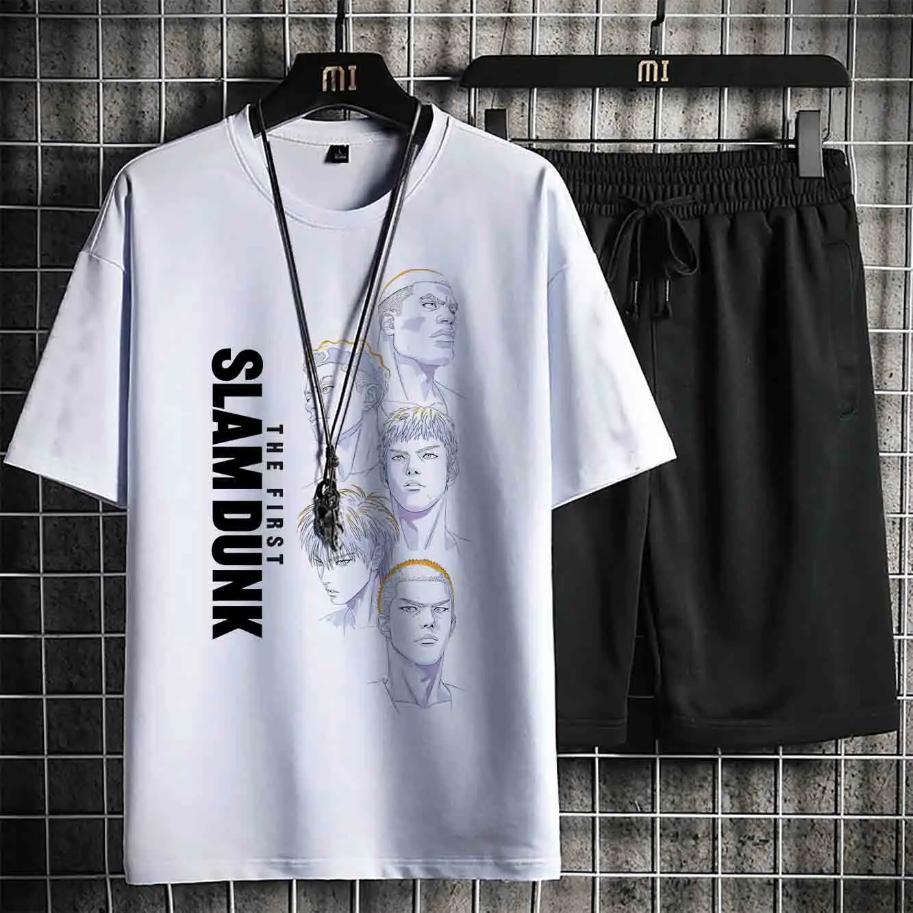 New Slam Dunk Printed Sportswear Men's Sportswear T-shirt Shorts 2-piece Japanese Anime Character Fitness Sportswear Streetwear