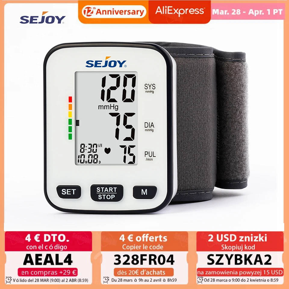 

Automatic Digital Wrist Blood Pressure Monitor Sphygmomanometer Tonometer Tensiometer Heart Rate Pulse Meter BP Monitor