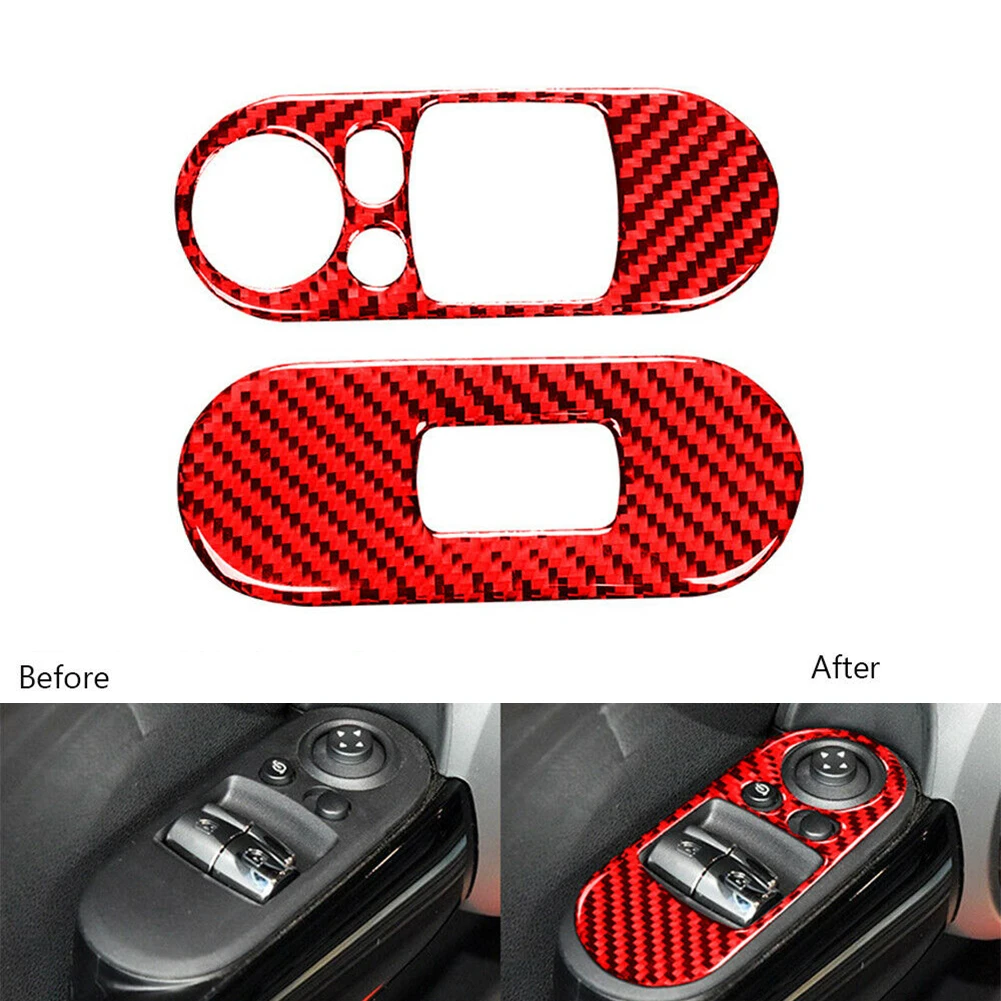 

2pcs Car Stickers Carbon Fiber Side Window Switch Panel Cover Trim Interior Accessories For BMW Mini Cooper F56 2014-2020