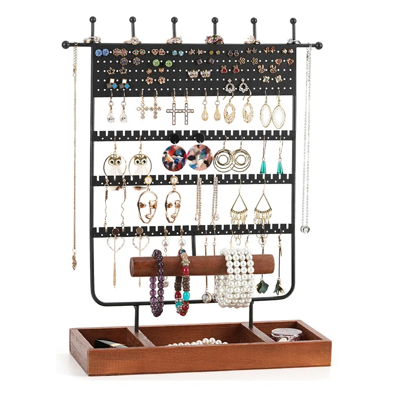 Iron Art Earring Stand Earrings Box Solid Wood Jewelry Storage Display Necklace Ornament Ring Bracelet Jewelry Display Stand