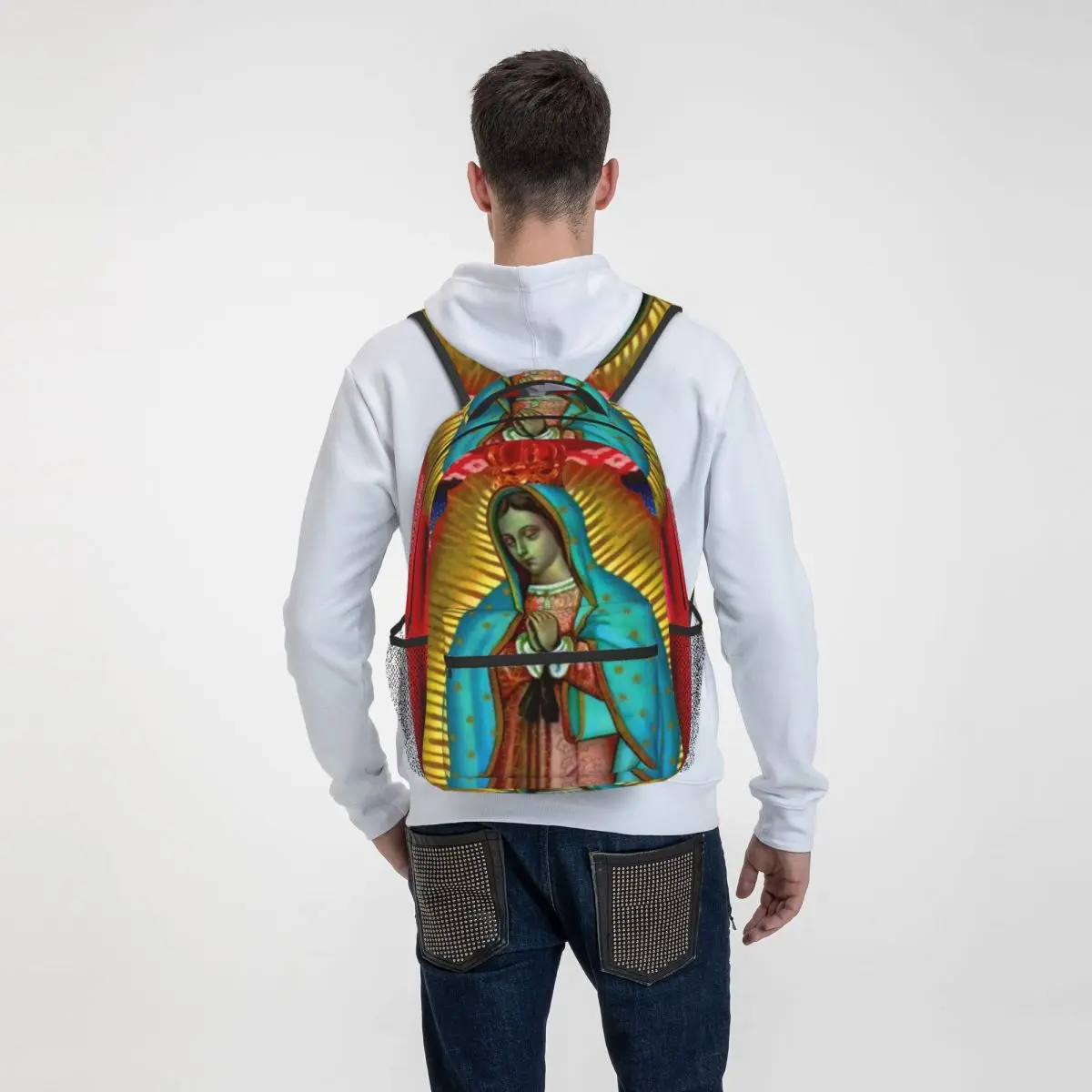 Virgin Mary Backpack Our Lady of Guadalupe Sport Backpacks Teen Fun School Bags Colorful Lightweight Rucksack images - 6
