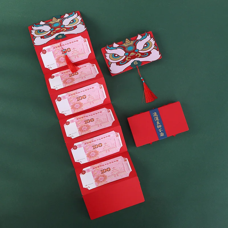 

6 ячеек, красные конверты, креативные складные китайские головы льва Hongbao новый год, праздник весны высококачественные красные конверты с го...