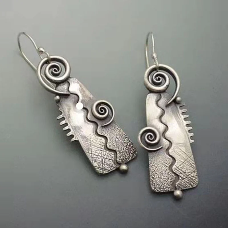 

Vintage Spiral Design Geometric Dangle Earrings Gypsy Women Accessories Silver Color Metal Hook Earrings Jewelry 2023 New