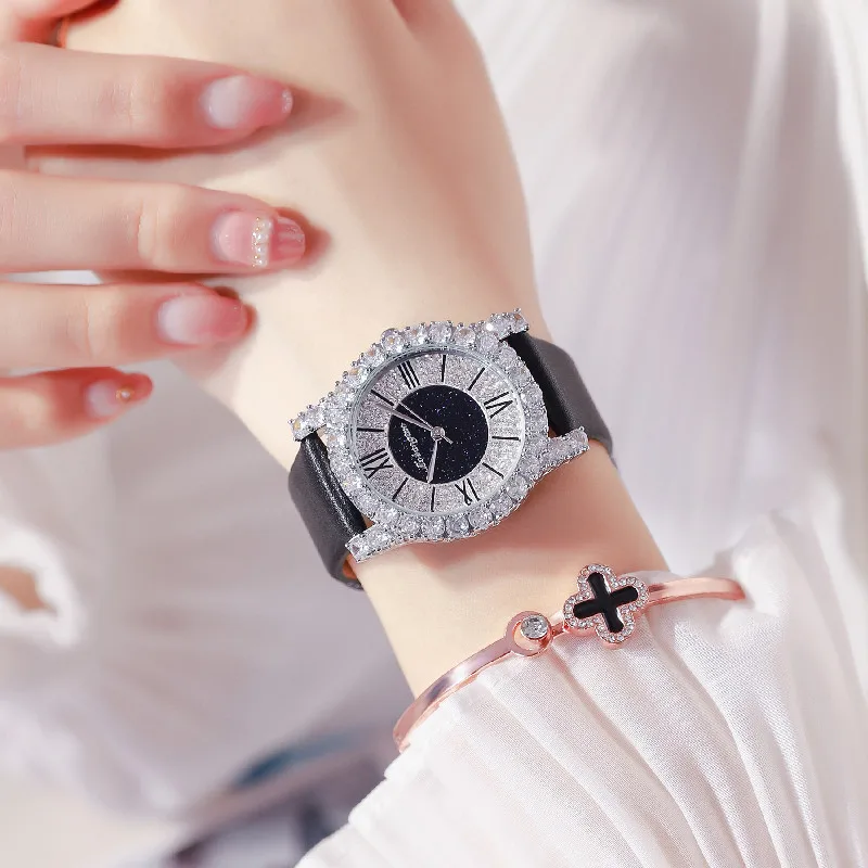 Luxury Designer Brand Watch Women Leather Strap Diamond Dress Watch Rome Scale Quartz Women Watches Best Selling