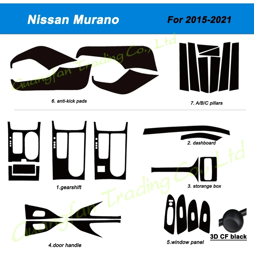 

3D/5D Carbon Fiber Car Interior Center Console Cover Color Change Molding Sticker Decals For Nissan Murano 2015-2021