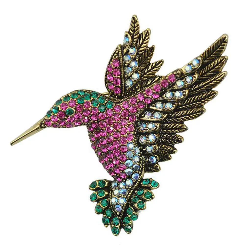 

Antique Tone Bird Hummingbird Multi Color Austrian Crystal Pin Brooch Elegant Silk Scarf Animal Bird Brooch Pin Fashion Jewelry