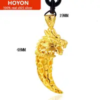 HOYON 24K Pure Gold Color Wolf's Tooth Pendant Necklace For Men Jewelry Fashion Thai gold Dragon Not Fade