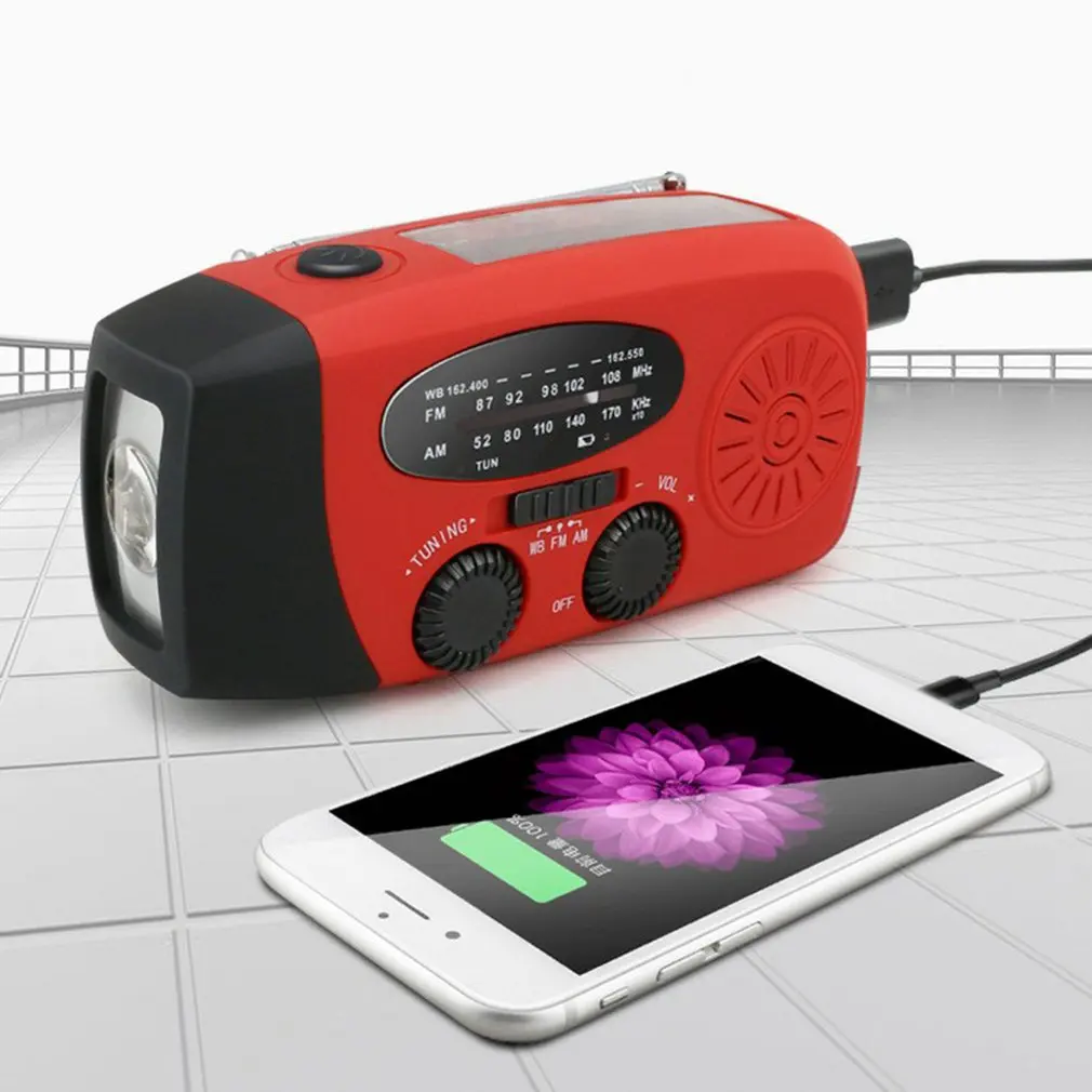 

Protable Solar Hand Radio Crank Dynamo Powered AM/FM/NOAA Weather Radio Emergency Rescue LED Flashlight Mobile Power USB Charge