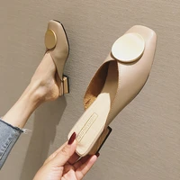 summer flat sandals women 2022 new luxury brand shoes metal button sexy square head womens low heeled slippers plus size 34 51