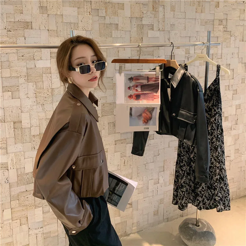 Leather Jacket Women Korean High Street Moto Biker Zipper Jacket Female 2021 Spring Large Size Loose Streetwear Women's Clothing