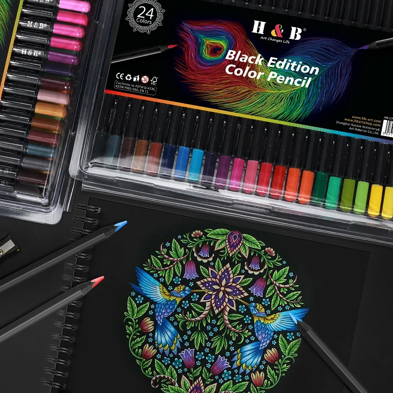 Набор карандашей H &amp B 24/50 цветов черные деревянные лапы на масляной основе