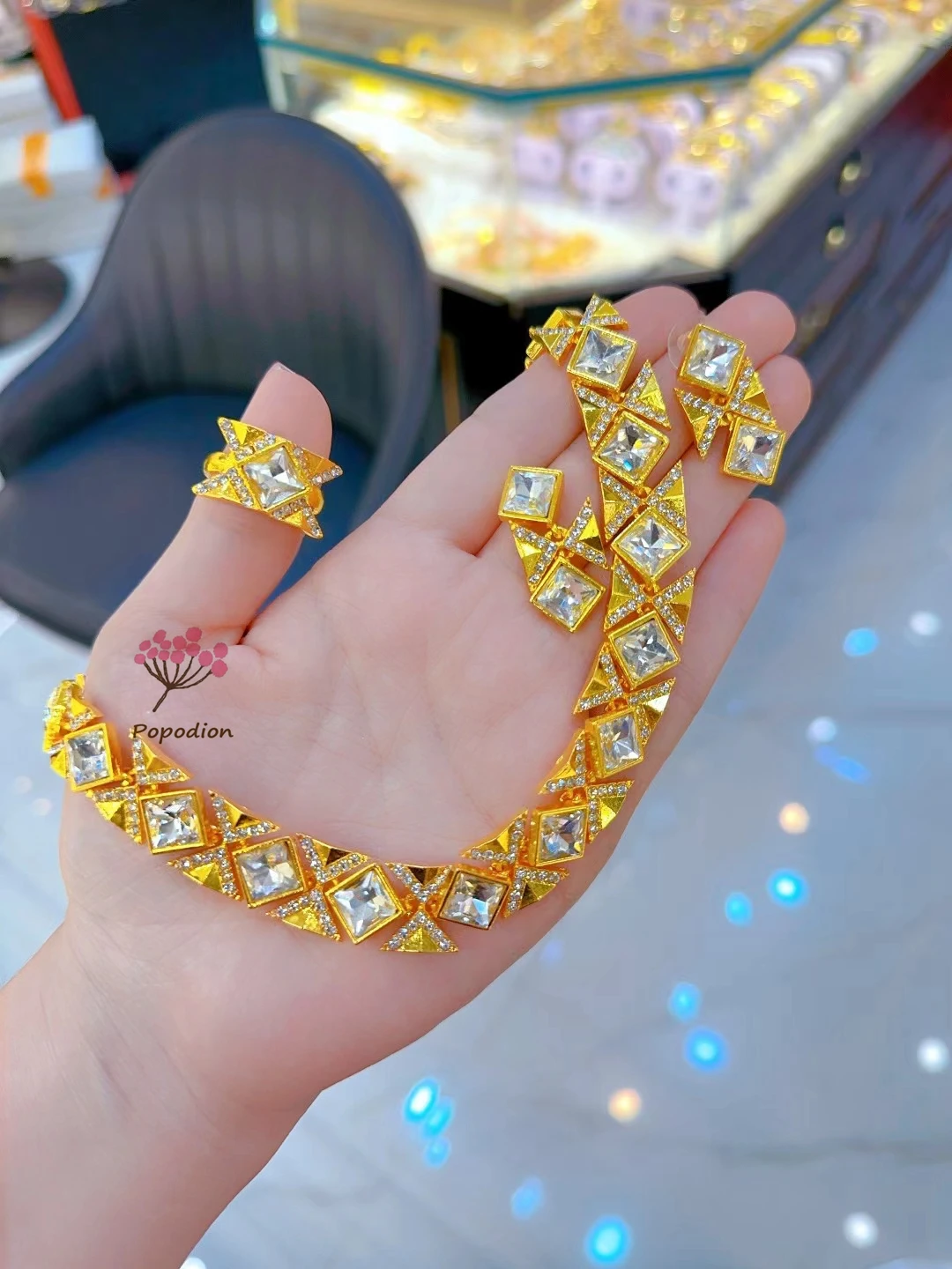 2024 Дубай новинка покрытое 24-каратным золотом ожерелье серьги кольцо Свадебная