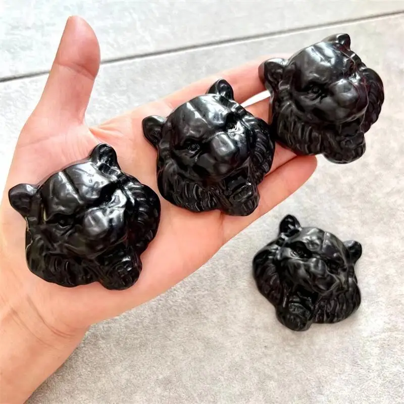 

1 шт., резьба в виде головы тигра из натурального черного обсидиана, 6 см