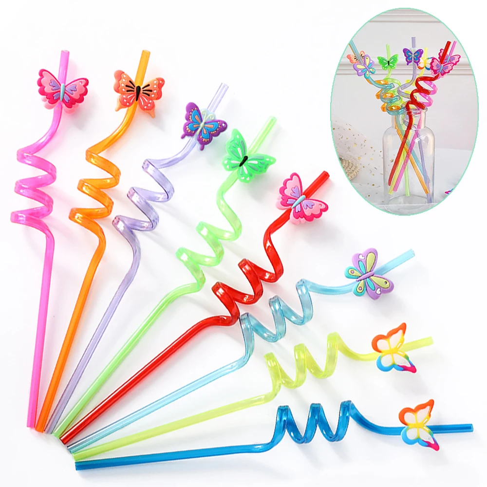 

6/8/10pcs Butterfly Drinking Straws Reusable Plastic Straws for Girls Birthday Party Baby Shower Supplies Butterfly Party Decors