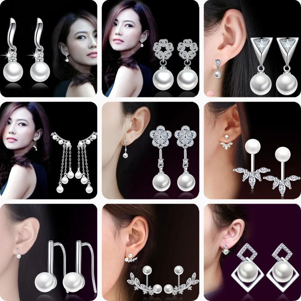 

Wholesale S925 Sterling Silver Trendy Jewelry High Quality Women Earrings Cubic Zirconia Pearl Retro Flower Bow Earrings