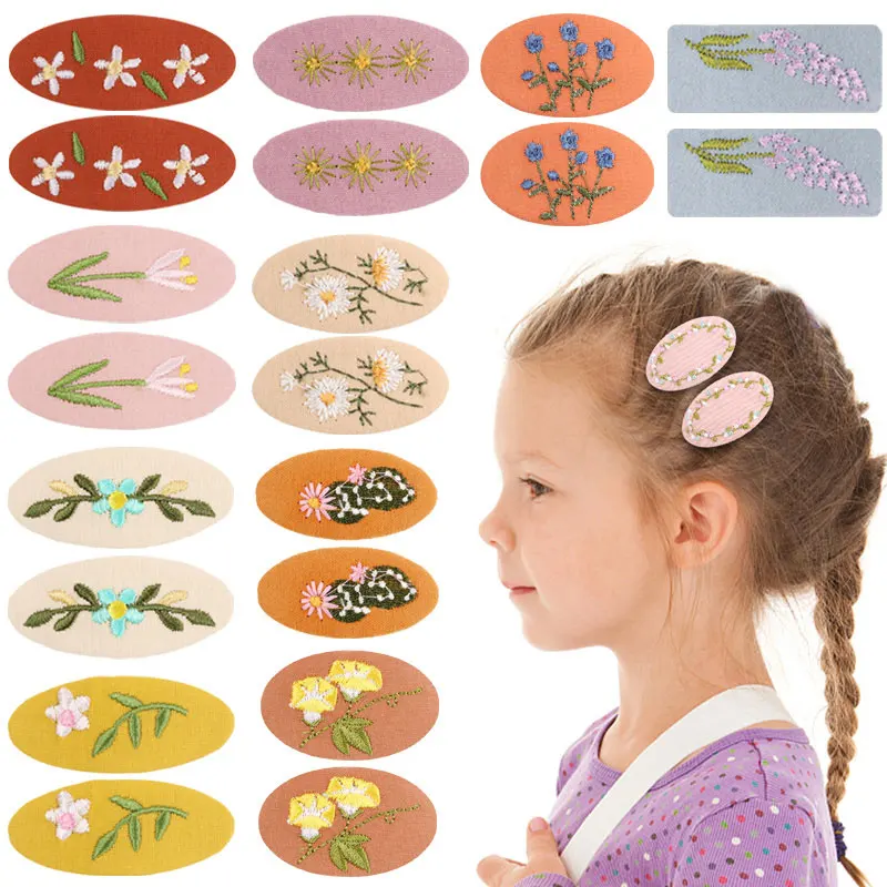 

2Pcs/Set Embroidery Hair Clips Flower Daisy Waterdrop Hair Pins Baby Barrettes Kids Headwear Accessories Sweet Girl Hairpins