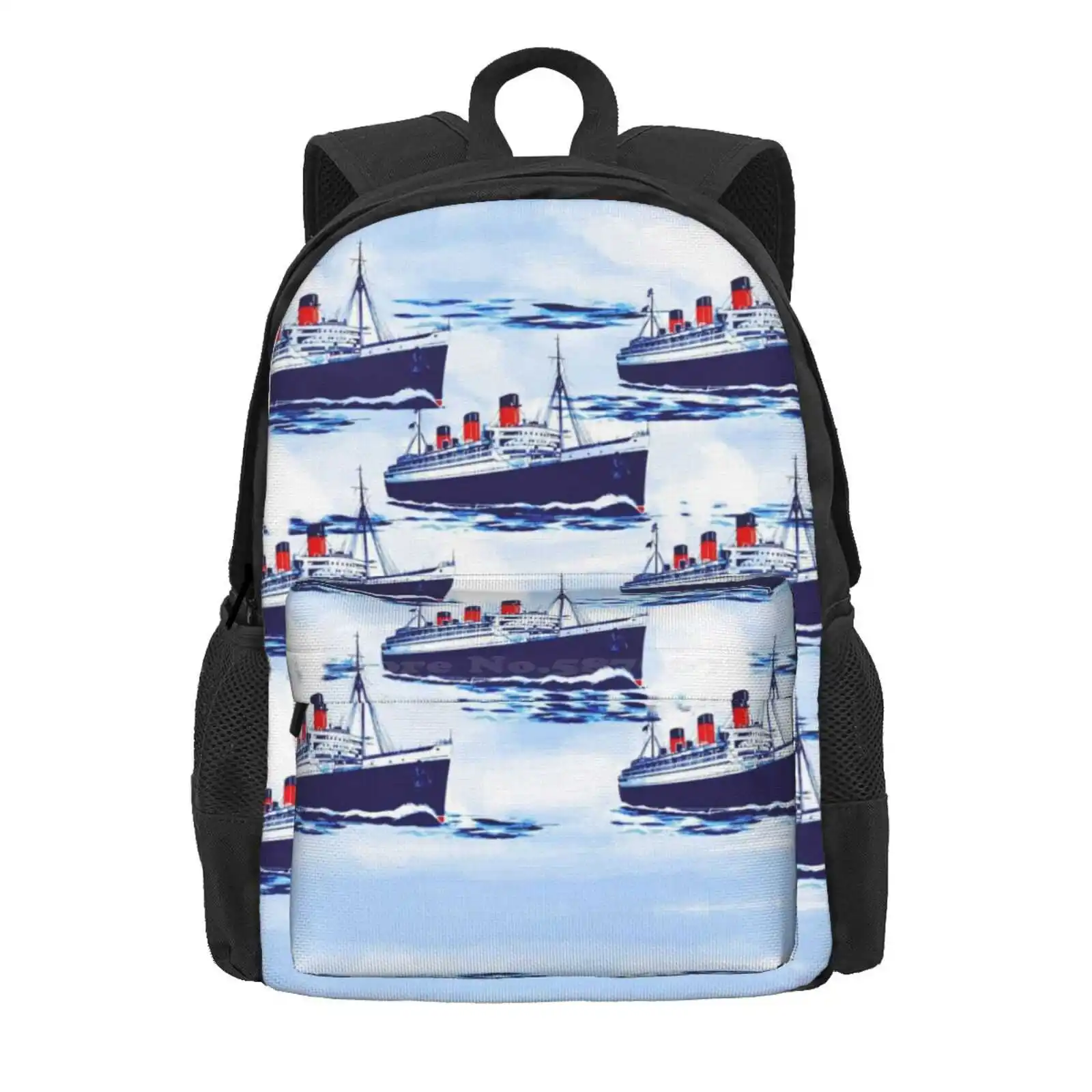 Школьный ранец с рисунком лодки модный рюкзак акварелью синий красный белый узор
