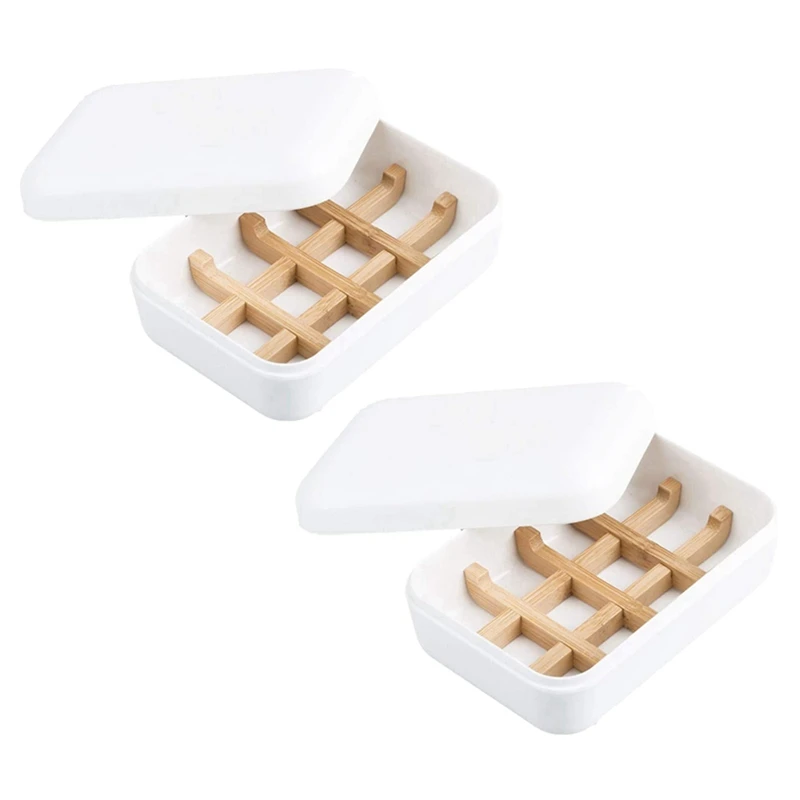 

Hot-2 Pack Wooden Soap Dishes With Lid For Bathroom Bar Soap Holder Shower Soap Box Sink Deck Bathtub Shower Tray (White)