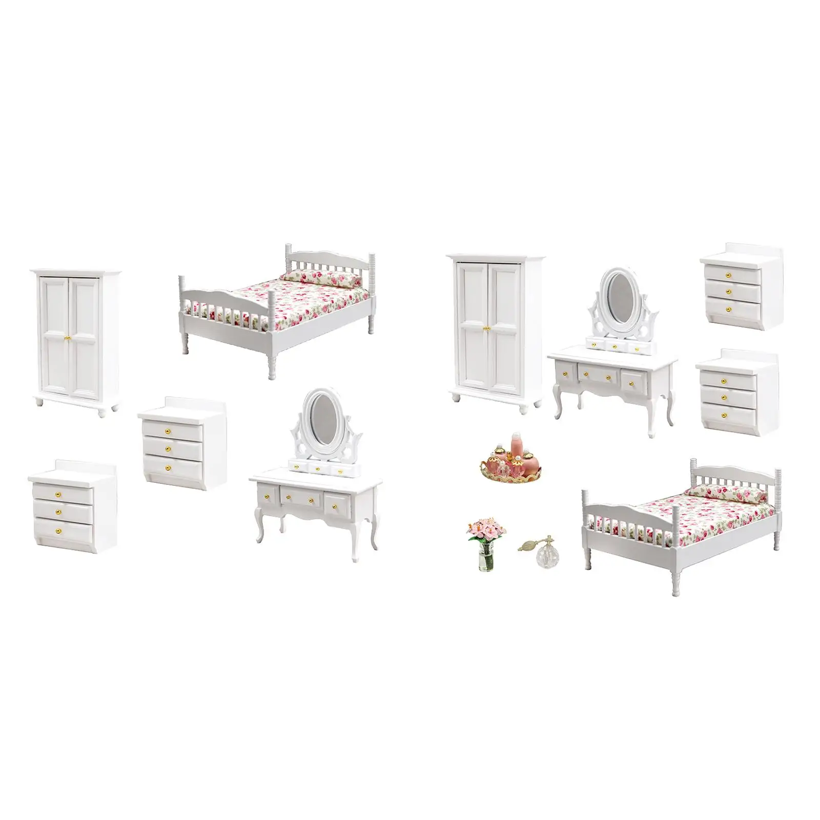 

Miniature Doll House Furnishings Bedroom Set DIY Wooden 1/12 Simulation Decor Accessories Pretend Play Toys Life Scene Ornament
