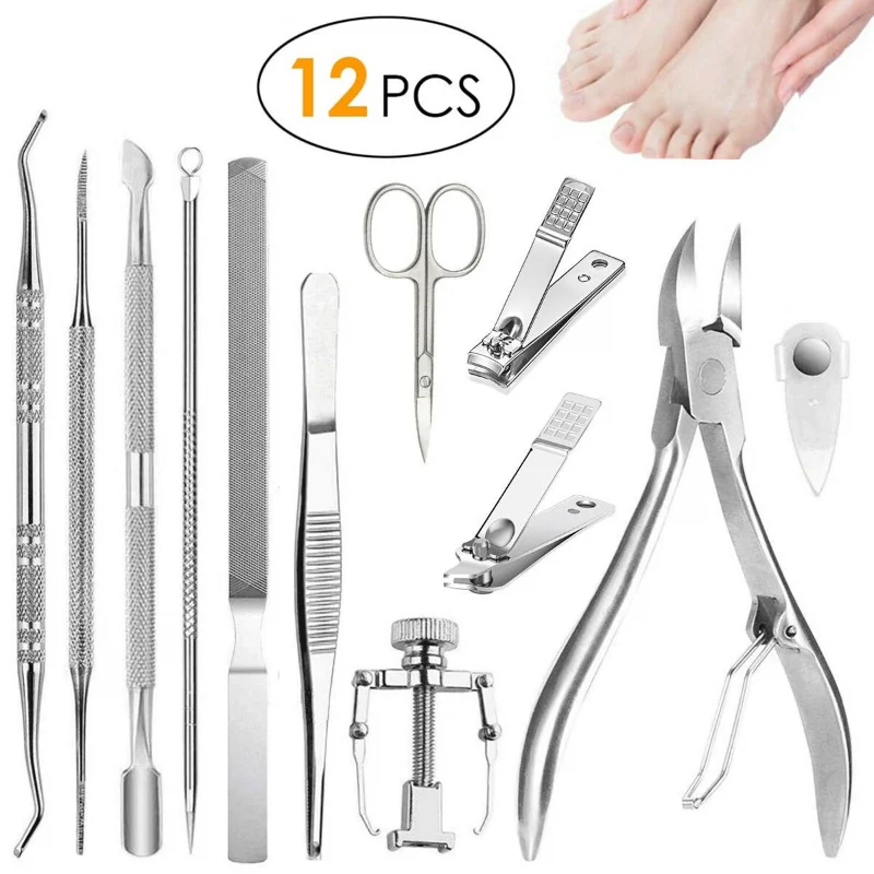 

12Pcs/set Professional Pedicure Tools Ingrown Toenail Tools Kit Nail Care Ingrown Toenail Removal Correction Clippers Foot Care