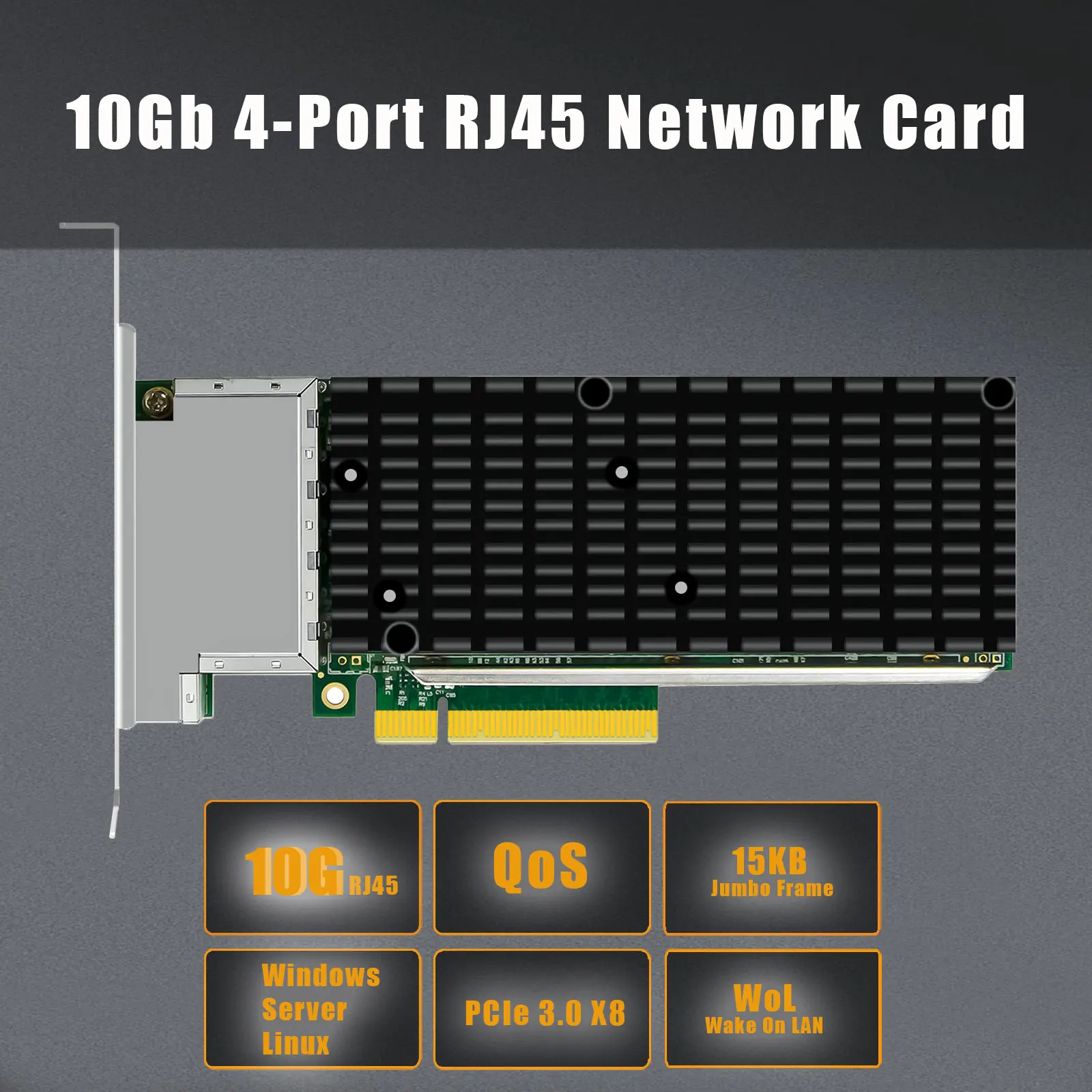 Фото 4-портовая сетевая карта Ethernet 10G RJ45 с контроллером Intel X710, интерфейсом PCIE 3.0 X8 №2