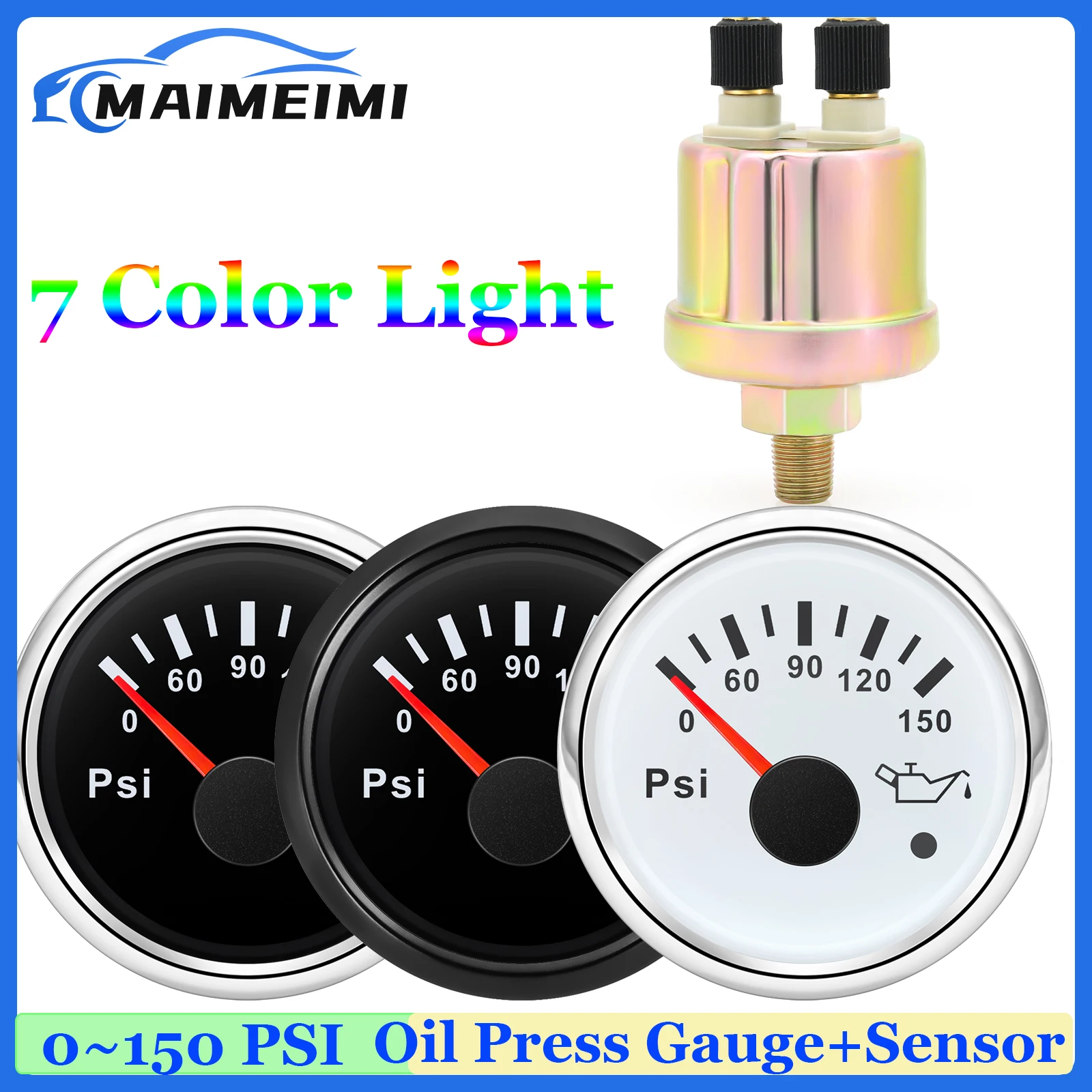 7-цветный светодиодный манометр масла 2 &quot52 мм с датчиком 1/8NPT 0 ~ 100PSI индикатор