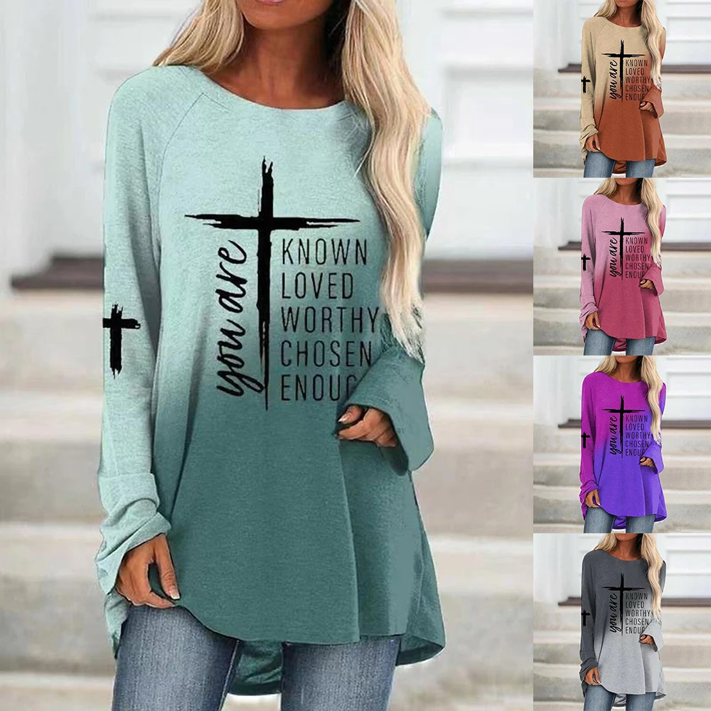 

Женский винтажный топ с круглым вырезом, элегантный Свободный Повседневный пуловер большого размера с длинным рукавом и принтом, футболка ...