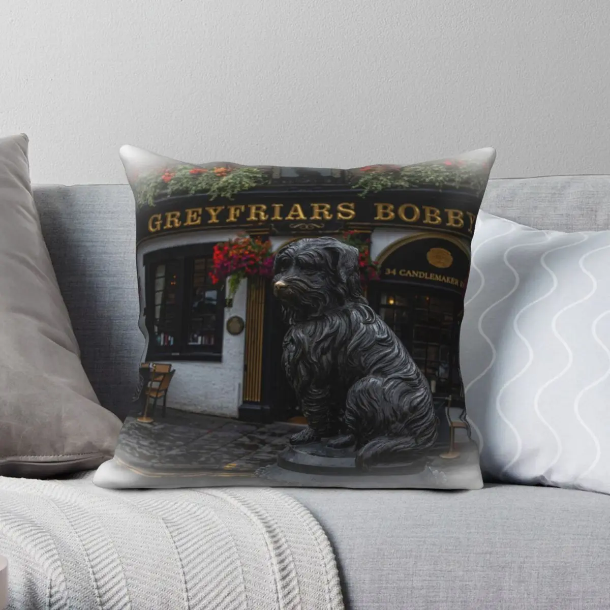 

Greyfriars Bobby Edinburgh Square Pillowcase Polyester Linen Velvet Creative Zip Decor Throw Pillow Case Home Cushion Case