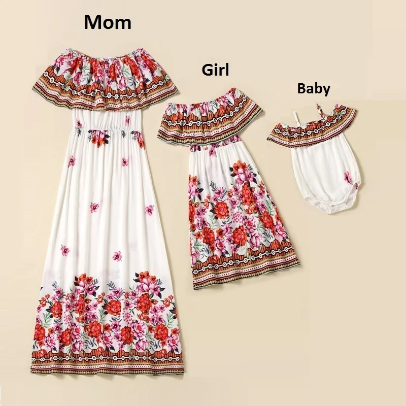 

Bohemia Mother Daughter Dresses Family Matching Outfits Flower Mommy and Me Clothes Baby Romper Fashion Women Girls Cotton Dress
