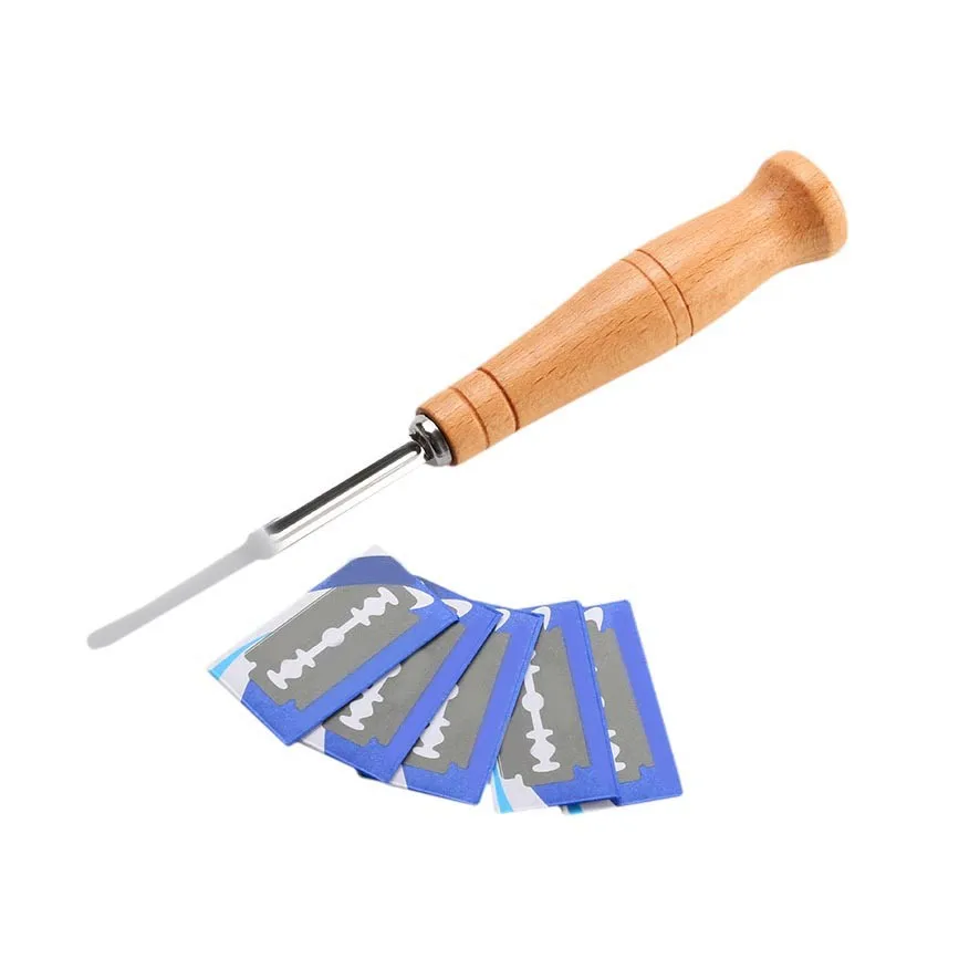 

2022 Specialty Bread Arc Curved Knife Wood Handle 4pcs Replacement Blades Western Baguette Cutting French Toast Bagel Cutter