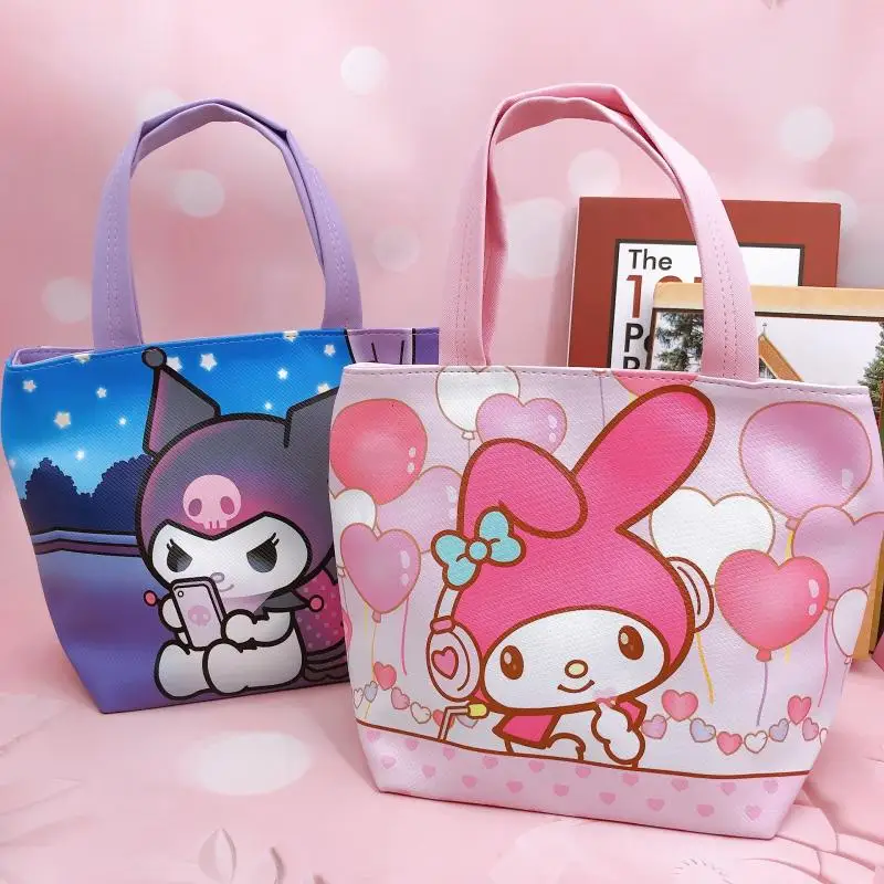 

Kawaii Kuromi My Melody Cinnamoroll KT аниме Sanrios, милая мультяшная кожаная водонепроницаемая сумка-тоут, бэнто-сумка, Ланч-бокс, подарочная сумка