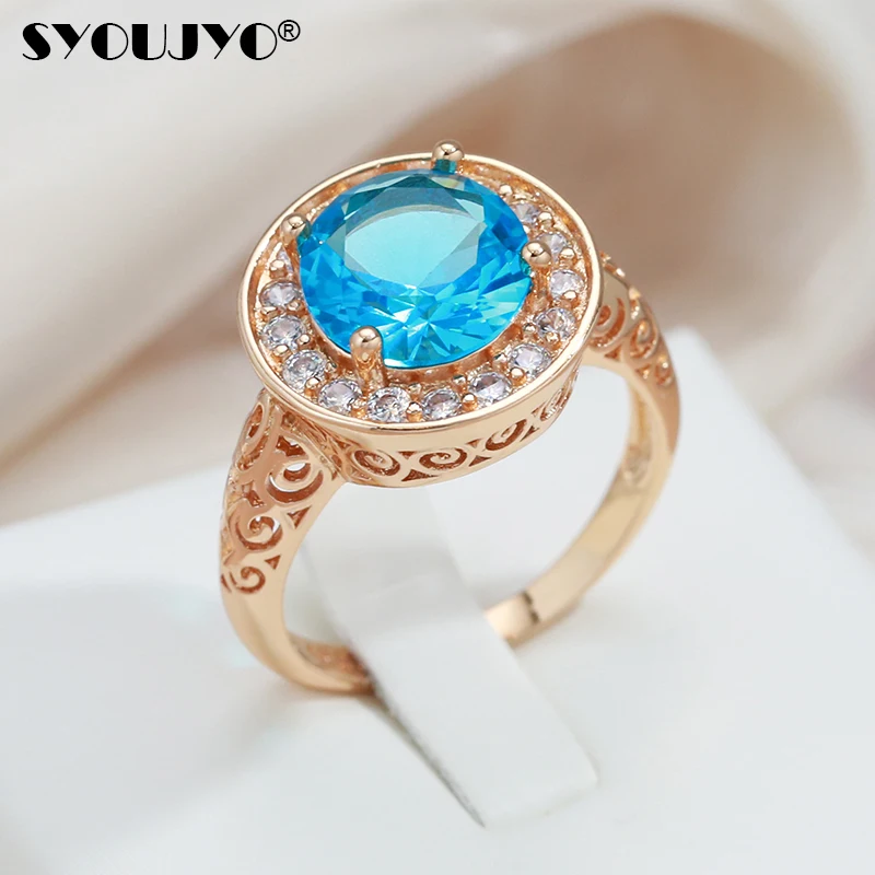 Женское кольцо SYOUJYO большого размера из натурального синего циркона 585
