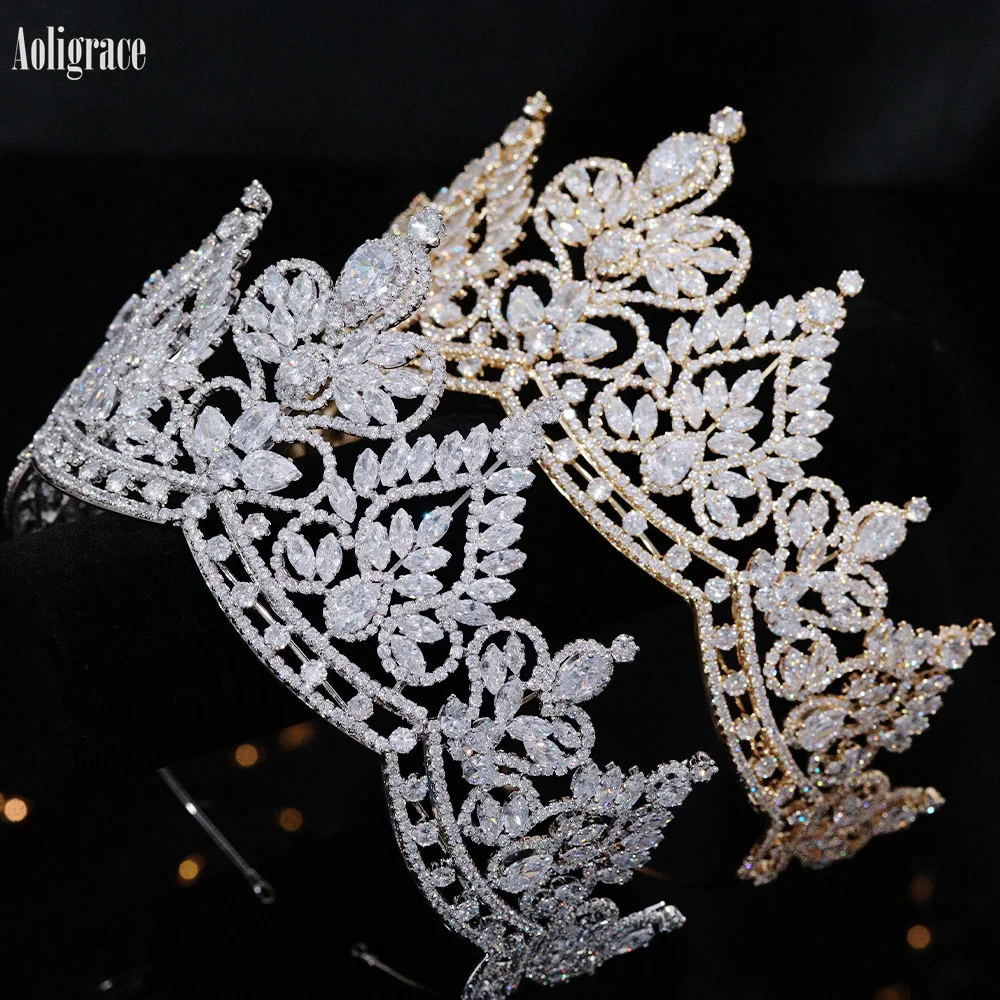 

New Luxury 5A Cubic Zirconia Queen Crowns Big Wedding Tiaras for Bride Handmade CZ Prom Party Crown Large Arabic Dubai Headdress