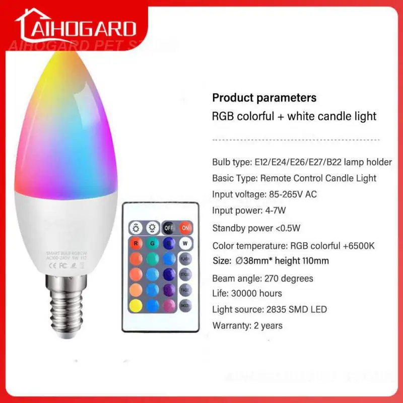 

E12 E14 E26 E27 B22 Indoor Candle Light Rgbw Light Bulbs Remote Control 6000k Dimmable Colors Smart Light Bulbs Smart Home 3-5w