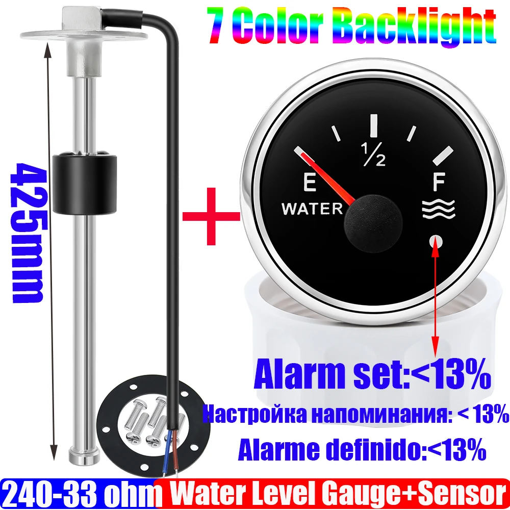 

Датчик уровня воды 240-33 Ом, 100 ~ 550 мм, указатель уровня воды с сигнализацией, 7 цветов, световой индикатор, 52 мм, резервуар для воды, индивидуальный индикатор