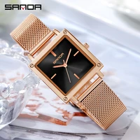 sanda brand 2022 new fashion luxury stainless steel band waterproof quartz watch for women classic small square women watches