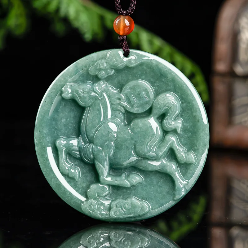 

Burmese Jade Horse Pendant Green Jewelry Accessories Emerald Necklace Necklaces Fashion Natural Chinese Jadeite Stone