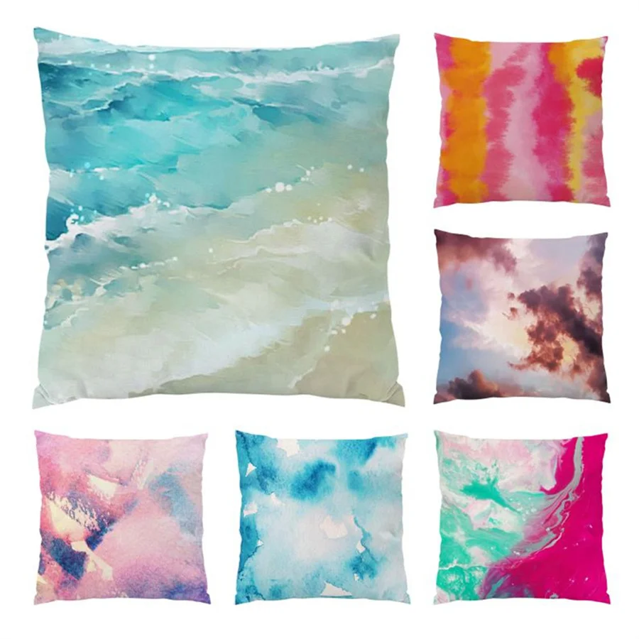 

Artistic Sofa Decorative Pillow Cases Living Room Decoration Oil Painting Colorful Velvet Home Decor Polyester Linen Cover E0313