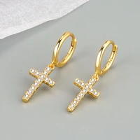 prevent allergy gold cross hoop earrings for women men trendy vintage zircon drop earring birthday party jewelry gift wholesale