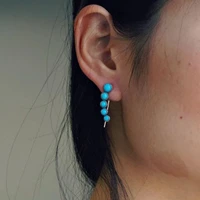 bohemian natural blue beads stone earrings summer beach women jewelry single row stud earrings earring set