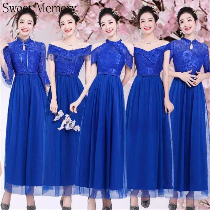 

Royal Blue Bridesmaid Dress White Mint Green Gray Gold Lace Party Prom Graduation Gown Princess Girl Women Wedding Guest Dress