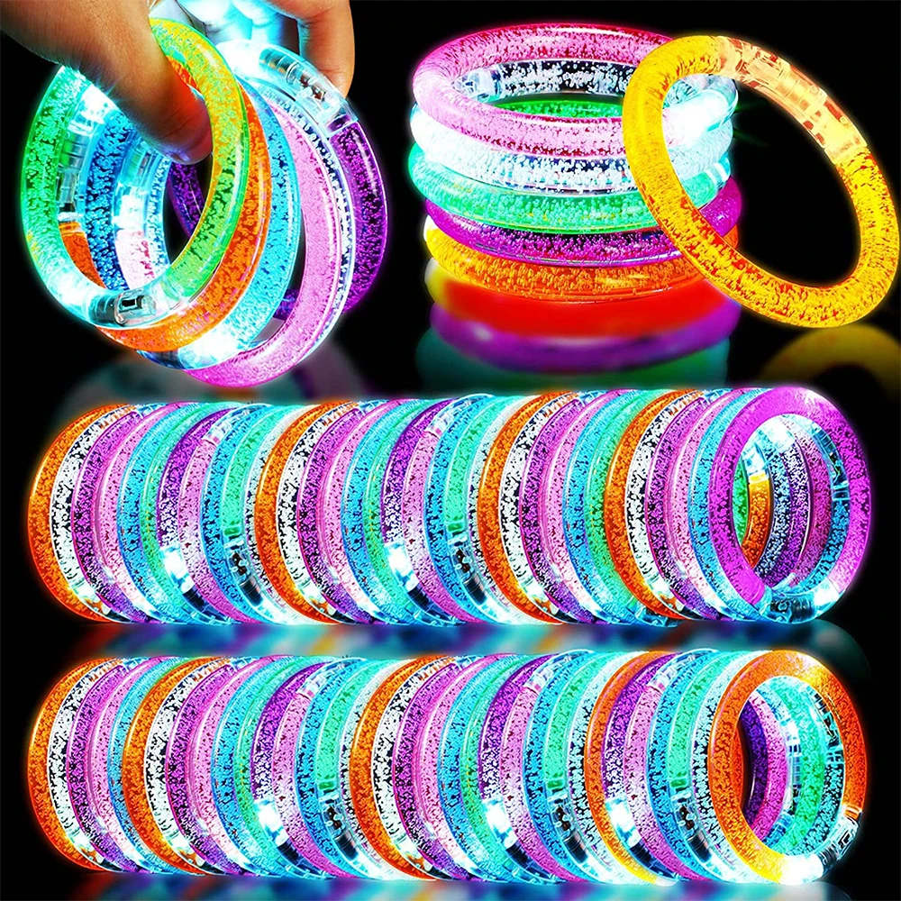 

10PCS Glow in The Dark Bracelets Fluorescence Wristbands LED Flashing Luminous Bangle Bracelet Wedding Birthday Party Favors