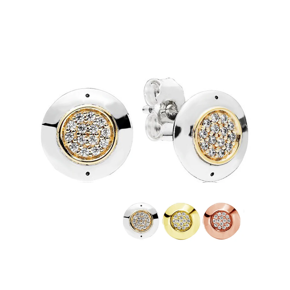 

925 Sterling Silver White Stud Earrings With Clear Cubic Zirconia For Women New Fashion Original Earring Jewelry Gift