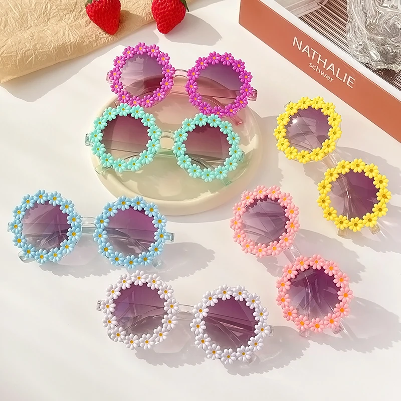 Новые детские солнцезащитные очки для улицы солнцезащитные очки детские круглые солнцезащитные очки с цветами для девочек и мальчиков дет...