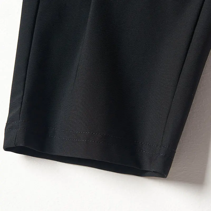 Casual Elastic Waist Black White Trousers Summer Thin Ice Floss Pockets Plus Size High Elasticity Seven Points Straight Pants