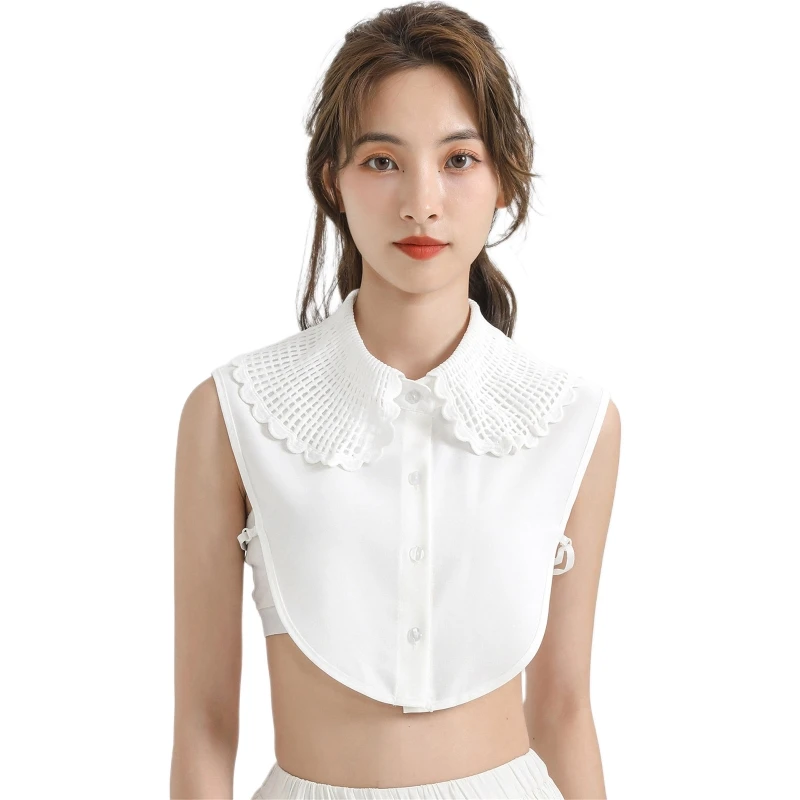 

Женский отстегивающийся клетчатый сетчатый укороченный кроп-топ со съемным ремешком и зубчатым лацканом, декоративная белая половинная ру...