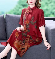 summer casual red elegant party carnival fashion girl print improved cheongsam dress women qipao traditional chinese clothes