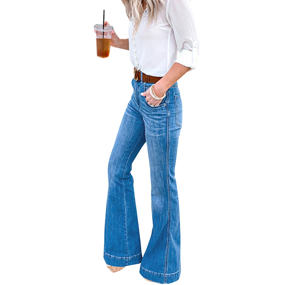 

Women High Waist Bell Bottom Flare Pants Classic Long Trousers Grunge 90S Urban Style Boot Cut Pants Vaqueros Mujer Cintura Alta