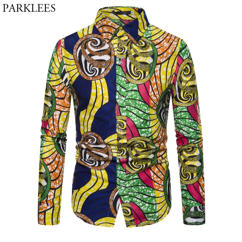 

Mens Stylish Traditional African Print Dashiki Shirt Long Sleeve Button Up Dress Shirt Men Tribal Festival Hippie Chemsie Homme