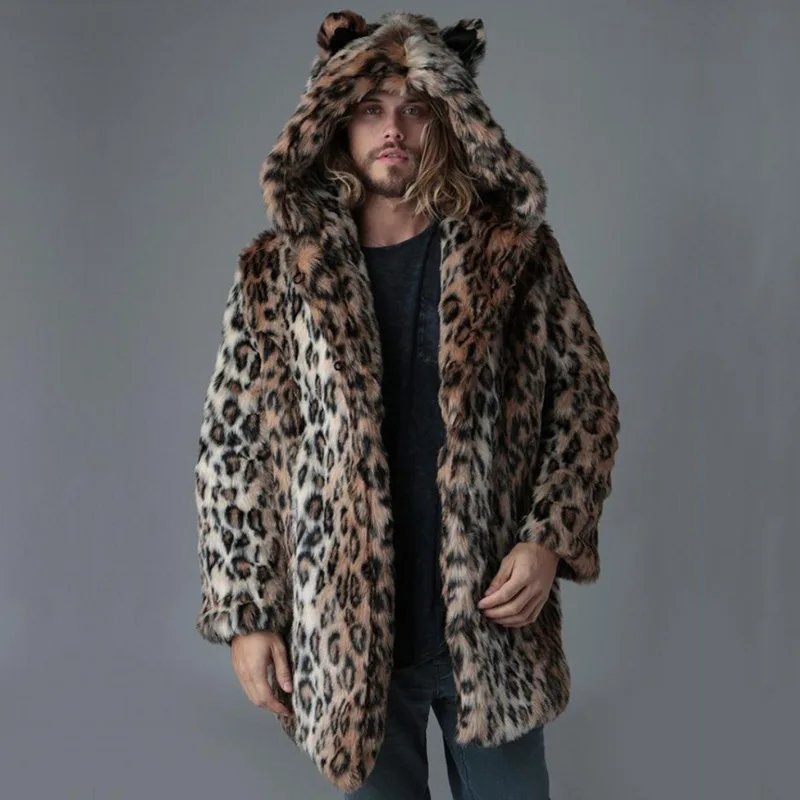 

Men's 2022 winter new high street imitation fur personality black and white stitching stage performance mid-length coat